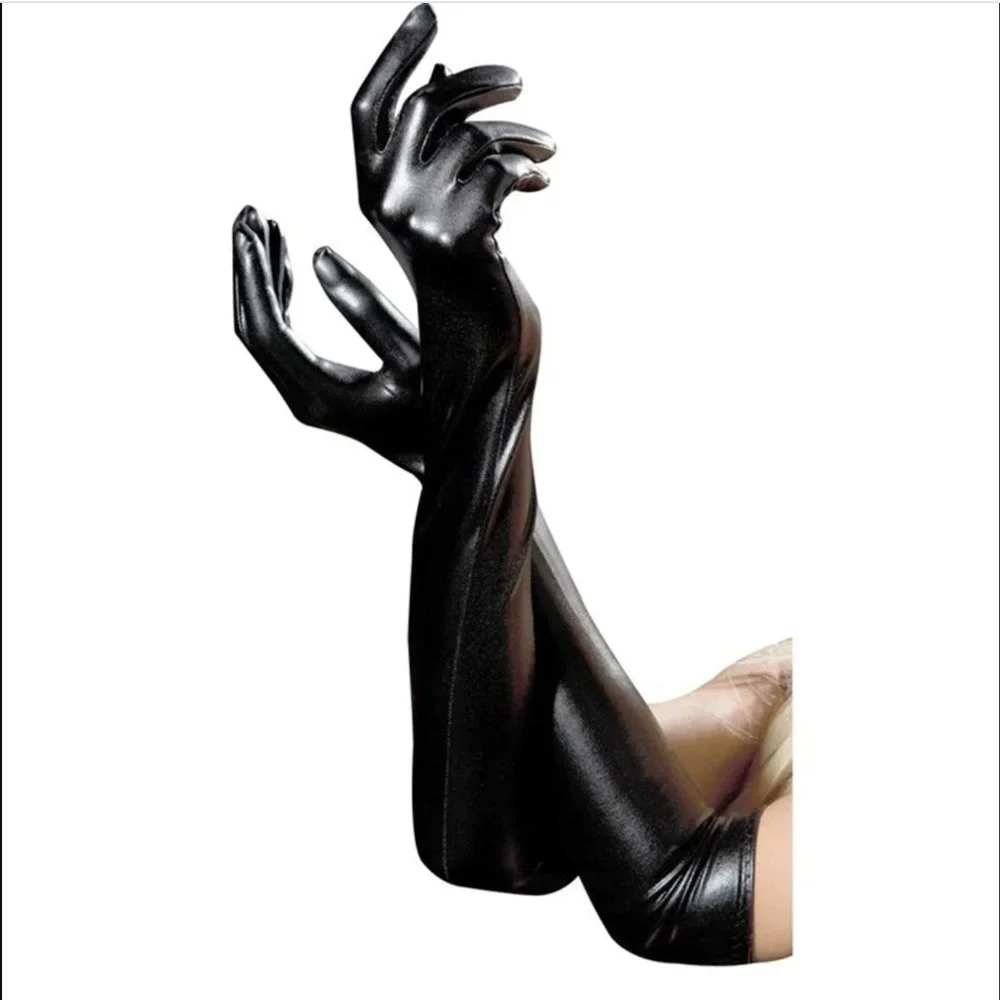 FA Latex Cosplay Black Long Gloves